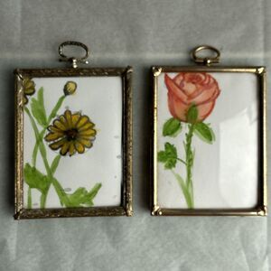 2 Vintage Gold Frames 3x4 with floral watercolors